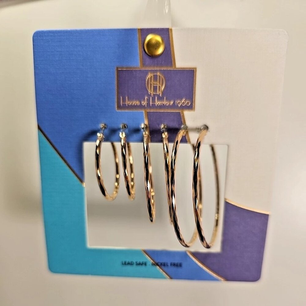 House of Harlow 1960 Women's 3 pack Hanging Hoops Earrings - Gold Tone